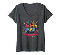 l'esprit Scolaire des Filles de l'équipe de cinquième année Fait du Rock Cette année T-Shirt avec Col en V, Femme, Chiné Foncé, S