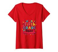 l'esprit Scolaire des Filles de l'équipe de cinquième année Fait du Rock Cette année T-Shirt avec Col en V, Femme, Rouge, M