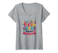 l'esprit Scolaire des Filles de l'équipe de cinquième année Fait du Rock Cette année T-Shirt avec Col en V, Femme, Gris Chiné, S