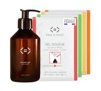 Less is More Coffret Découverte Gel Douche Naturel en Poudre à Diluer, 4 parfums sans SLS, sans Savon, Kit Bouteille PET recyclé + 4 Recharges Ecologique, 1 Litre à Reconstituer, Made in France