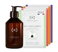 Less is More Coffret Découverte Savon Liquide Mains en Poudre à Diluer 4 Parfums, sans SLS, Hydratant, 4 Recharges Ecologiques sans Plastique, 1 Litre à Reconstituer, Made in France, Gel Lavant Main