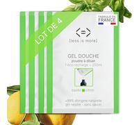 Less is More Gel Douche Naturel en Poudre à Diluer, Basilic/Citron, sans SLS, sans Savon, 4 Recharges Ecologiques sans Plastique, 1 Litre à Reconstituer, Made in France, DIY Gel Douche, Ecoresponsable