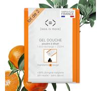 Less is More, Gel Douche Naturel en Poudre à Diluer, Mandarine/Sauge, sans SLS, sans Savon, 2 Recharges Ecologiques sans Plastique à Usage Unique, 500ml à Reconstituer, Made in France, DIY Gel Douche