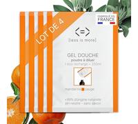 Less is More Gel Douche Naturel en Poudre à Diluer, Mandarine/Sauge, sans SLS, sans Savon, 4 Recharges Ecologiques sans Plastique, 1 Litre à Reconstituer, Made in France, DIY Gel Douche Ecoresponsable