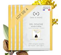 Less is More, Gel Douche Naturel en Poudre à Diluer, Mimosa/Amande, sans SLS, sans Savon, 4 Recharges Ecologiques sans Plastique, 1 Litre à Reconstituer, Made in France, DIY Gel Douche, Ecoresponsable