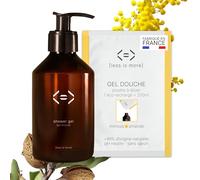 Less is More, Gel Douche Naturel en Poudre à Diluer, Mimosa/Amande, sans SLS, sans Savon, Kit Bouteille + 1 Recharge Ecologique sans Plastique à Usage Unique, 250ml à Reconstituer, Made in France