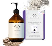 Less is More Shampoing Naturel en Poudre à Diluer, Argile Blanche/Rhassoul pour Soin Cheveux Gras, Kit Bouteille Verre GRAND FORMAT recyclé + 2 Recharges Ecologique 500ml à Reconstituer Made in France