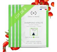Less is More, Shampoing Naturel en Poudre à Diluer, Goji Acérola pour Soin Cheveux Ternes, 4 Recharges Ecologiques sans Plastique, 1 Litre à Reconstituer, Made in France, DIY Shampooing Ecoresponsable