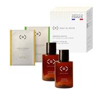 Less is More Travel Kit Gel Douche Basilic Citron+ Shampoing Douceur Naturel en Poudre à Diluer, Kit 2 Bouteilles 100ml + 2 Recharges Ecologique sans Plastique à Usage Unique, Made in France