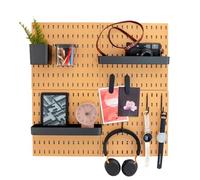 L'essentiel Set 4 Panneaux perforés Marron/Noir 28x28cm - Système Rangement Mural modulable