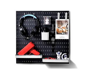 L'essentiel Set 4 Panneaux perforés Noir/Blanc 28x28cm avec Accessoires - Organisation Murale modulable