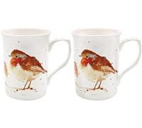 lesser and pavey- Lot de 2 Mugs en céramique Motif Rouge-Gorges d'hiver, LP52714, Multicolore, Each is 12x8x11cm