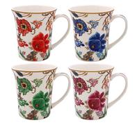 Lesser & Pavey Anthina Lot de 4 mugs en céramique Motif floral Orange Bleu Vert Violet