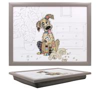 Lesser & Pavey Bug Art Murphy Mutt Plateau avec pouf pour servir des plats | Jolis plateaux pour manger sur les genoux pour le dîner ou le déjeuner | Plateaux alimentaires nouvellement conçus pour les