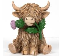 Lesser & Pavey Happy Highland Cow Highland Vache avec Chardon Figurines et Ornements pour la Maison et Le Bureau | Accessoires décoratifs pour l'intérieur et l'extérieur | Joli Cadeau pour Homme et