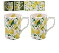Lesser & Pavey Lot de 2 tasses à café de conception britannique | Tasses à café en céramique pour la maison ou le travail | Grandes tasses pour boissons chaudes | Tasses à thé et café (Citron Grove