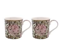 Lesser & Pavey Lot de 2 tasses à café de conception britannique | Tasses à café en céramique pour la maison ou le travail | Grandes tasses pour boissons chaudes | Tasses à thé et café (chèvrefeuille