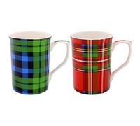 Lesser & Pavey Lot de 2 tasses à café en céramique à motif tartan pour la maison ou le travail | Ensemble de tasses au design haut de gamme pour toutes les occasions | Jolies tasses pour thé, café et