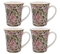 Lesser & Pavey Lot de 4 tasses à café de conception britannique | Tasses à café en céramique pour la maison ou le travail | Grandes tasses pour boissons chaudes | Tasses à thé et café (chèvrefeuille)