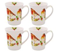 Lesser & Pavey Lot de 4 tasses d'hiver de Noël - Idée cadeau pour Noël - Thème rouge-gorge - Design britannique pour boissons chaudes, thé, café - Verres festifs