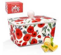Lesser & Pavey Poppy Fields Beurrier en porcelaine fine Rouge et blanc Idée cadeau Design britannique Printemps Été Maison