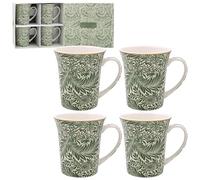 Lesser & Pavey William Morris Larkspur Leaves Lovely Floral Foliage Mug en céramique - Lot de 2 ou 4 tasses assorties avec coffret cadeau (4), Vert
