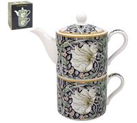 Lesser & Pavey William Morris Midnight Pimpernel Service à thé pour une personne - Joli ensemble théière et tasse en céramique motif floral bleu marine et blanc Idée cadeau