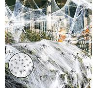 LessMo 240g Toile d'araignée d'Halloween, Décor Toile d'araignée Blanche + 30 Araignées Supplémentaires, 1000 pieds Carrés Couverture, Toiles d'araignée Super Extensibles pour Maison Hantée Décoration