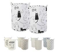 LessMo 2PCS 19,7" Paniers à Linge, Paniers à Linge Pliable Grand Bac de Rangement en Tissu Corbeille à Linge pour Organiser Chambre d'enfants, Jouets, Vêtement (Chat, 17.7")