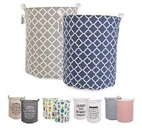 LessMo 2PCS 19.7" Trieuse pour Rangement de paniers à Linge, Paniers à Linge escamotables, Lin en Coton Rond imperméable (Bleu/Gris, Épaissie 19 "/ Large) Laundry Baskets