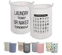 LessMo 2PCS 19.7 "Trieuse pour rangement de paniers à linge, Paniers à linge escamotables, Lin en coton rond imperméable(Weiß, Épaissie 19 "/ Large)