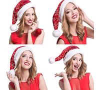 LessMo 4 Packs Santa Hat For Adults and Teens, Unisex Christmas Hats Xmas Holiday Hat Extra Classic Fur Santa Hats for Christmas New Year Festive Holiday Party Supplies
