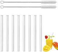 LessMo 8 Pcs 15cm Pailles en Verre Réutilisables - LFGB Certifiées Pailles en Verre Transparentes avec 2 Brosses de Nettoyage, Antidéflagrantes, Ecologiques, Sans BPA, pour Cocktails