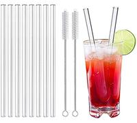 LessMo 8 Pcs 21,5cm Pailles en Verre Réutilisables - LFGB Certifiées Pailles en Verre Transparentes avec 2 Brosses de Nettoyage, Antidéflagrantes, Ecologiques, Sans BPA, pour Cocktails.