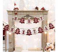 LessMo Banderole Merry Christmas, Plaid Toile De Jute en Forme De Pin De Noël Bunting Bannière Décoration pour Arbre De Mur De Cheminée, Idéal pour La Décoration De Noël
