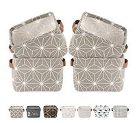 LessMo Set de 4 Mini Paniers de Rangement, Boîte de Rangement Pratique Tiroir en Tissu Lin Panier Stockage de Bureau Pliable Organisateur pour étagères et Bureau, Jouets, Llivres ou Maquillage