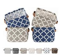 LessMo Set de 4 Mini Paniers de Rangement, Boîte de Rangement Pratique Tiroir en Tissu Lin Panier Stockage de Bureau Pliable Organisateur pour étagères et Bureau, Jouets, Llivres ou Maquillage