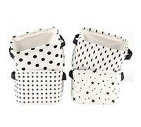 LessMo Set de 4 Mini Paniers de Rangement, Épaissir de Rangement Pratique Tiroir en Tissu Lin Panier Stockage de Bureau Pliable Organisateur pour Étagères et Bureau, Jouets, Llivres ou Maquillage