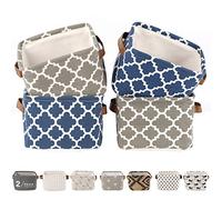 LessMo Set de 4 Mini Paniers de Rangement, Épaissir de Rangement Pratique Tiroir en Tissu Lin Panier Stockage de Bureau Pliable Organisateur pour Étagères et Bureau, Jouets, Llivres ou Maquillage