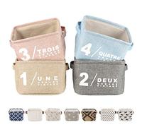 LessMo Set de 4 Mini Paniers de Rangement, Épaissir de Rangement Pratique Tiroir en Tissu Lin Panier Stockage de Bureau Pliable Organisateur pour Étagères et Bureau, Jouets, Llivres ou Maquillage