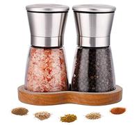 LessMo Set de Moulins à Poivre et Sel, Moulin à Épices en Acier Inoxydable, 2 Broyeur Manuel en Céramique Réglable avec Corps en Verre, Épices Rechargeables, pour Cuisine