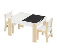 Lestarain 3 en 1 Table pour Enfants et 2 Chaises avec Tiroir de Rangement, Ensemble de Meuble Table d'activité avec Tableau Noir et Un Rouleau de Papier Amovible à Dessiner, Blanc