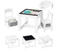 Lestarain 3 en 1 Table pour Enfants et 2 Chaises avec Tiroir de Rangement, Ensemble de Meuble Table d'activité avec Tableau Noir et Un Rouleau de Papier Amovible à Dessiner, Blanc
