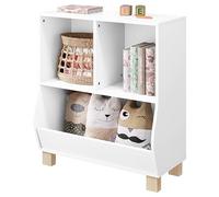 Lestarain Bibliothèque Enfant, Étagère Livre Enfant, Meuble Rangement Enfant, avec 3 Compartiments Ouverts, 1 Plateau, Rangement Jouet Enfant Blanc, en MDF, 71,5x34,5x77 cm