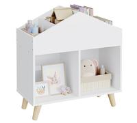 Lestarain Bibliothèque pour Enfants, Montessori, Étagère à Livres/Jouets en MDF pour Enfants, avec 6 Compartiments Ouverts et 4 Pieds en Bois Massif, Blanc, 60x30x64,5cm