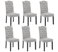 Lestarain Chaise Salle à Manger, Lot de 6, Chaise Scandinave, Chaise de Cuisine avec Dossier Haut, Assise Rembourrée, Revêtement en Lin, Pieds en Bois Massif, Gris Clair, LCNI120002-6