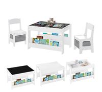 Lestarain Ensemble Table et Chaises pour Enfants, Table pour Enfants avec Tableau Noir Réversible et 2 Chaises avec Dossier, Meuble Montessori pour Chambre d'enfant, Crèche, Jardin d'enfants, Blanc