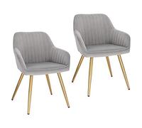 Lestarain Lot de 2 Chaise de Salle à Manger Fauteuil de Salle à Manger en Velours et Métal,Fauteuil Scandinave Chaise de Cuisine,Gris Clair