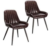 Lestarain Lot de 2 Chaises de Salle à Manger avec Dossier Chaise de Cuisine Rétro Chaise de Salon Assise en Similicuir et Pieds en Métal,Brune foncé