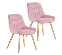 Lestarain Lot de 2 Chaises de Salle à Manger avec Dossier Chaise de Cuisine Rétro Chaise de Salon Assise en Velours et Pieds en Métal,Rose